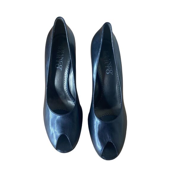Franco Sarto High Heels Size 10 Black Leather Open Peep Toe Slip On Pumps - Picture 8 of 9